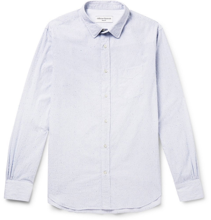 Photo: Officine Generale - Checked Slub Cotton Shirt - Men - Light blue