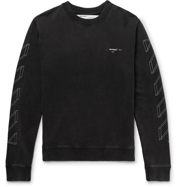 Photo: Off-White - Printed Loopback Cotton-Jersey Sweatshirt - Anthracite