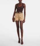 Xu Zhi Belted faux leather-trimmed shorts