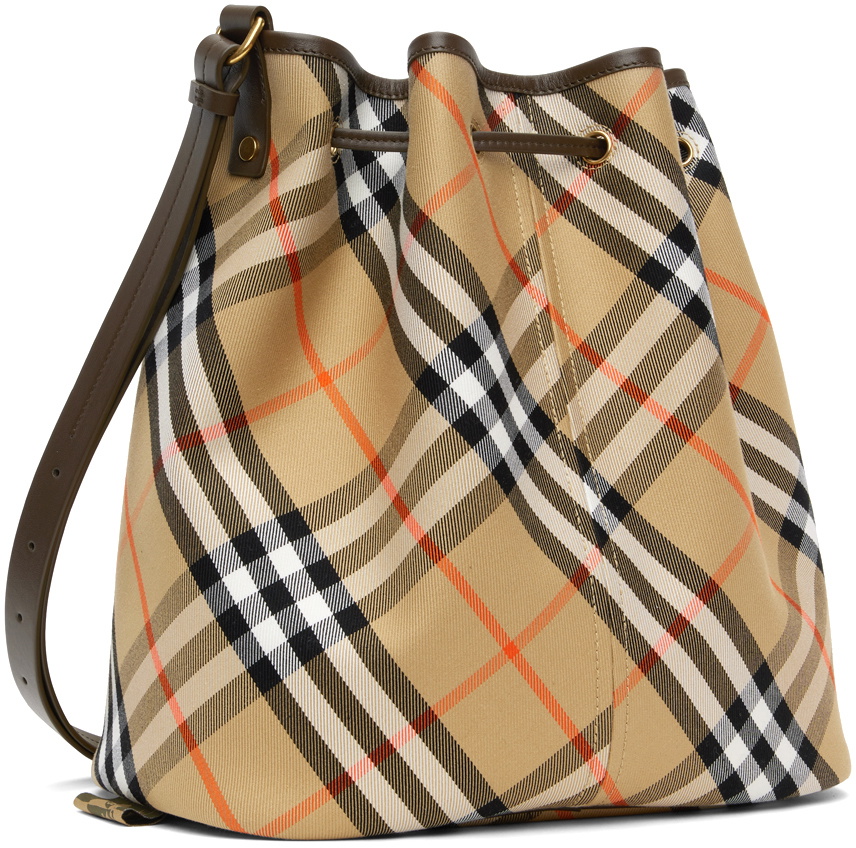 Burberry Beige Jacquard Check Drawstring Bucket Bag Burberry