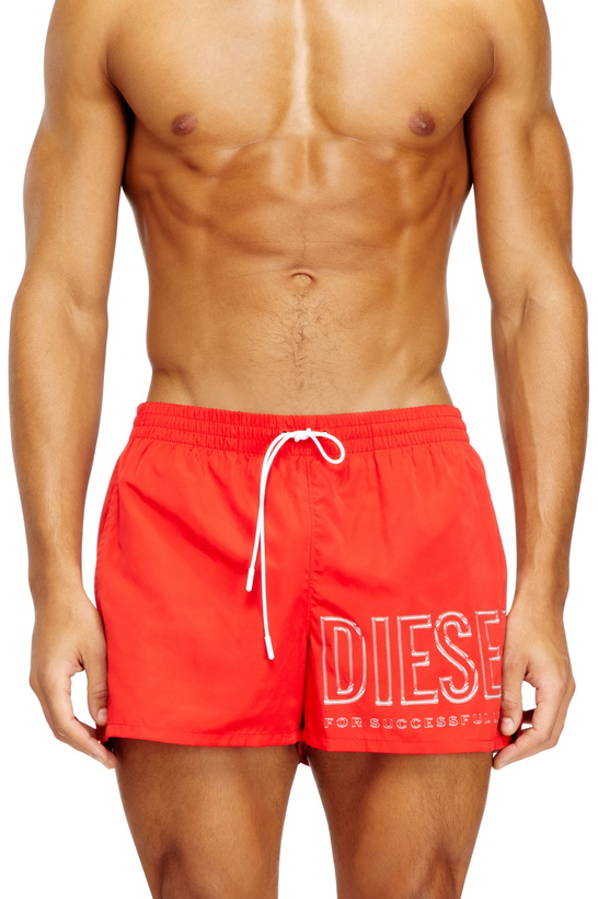 Photo: Diesel Mid-length swim shorts with outline logo - Swim shorts Mens in Red