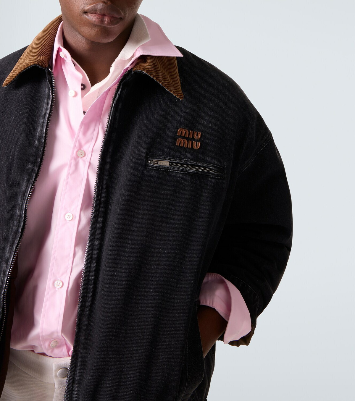 Miu Miu Corduroy-trimmed denim blouson jacket