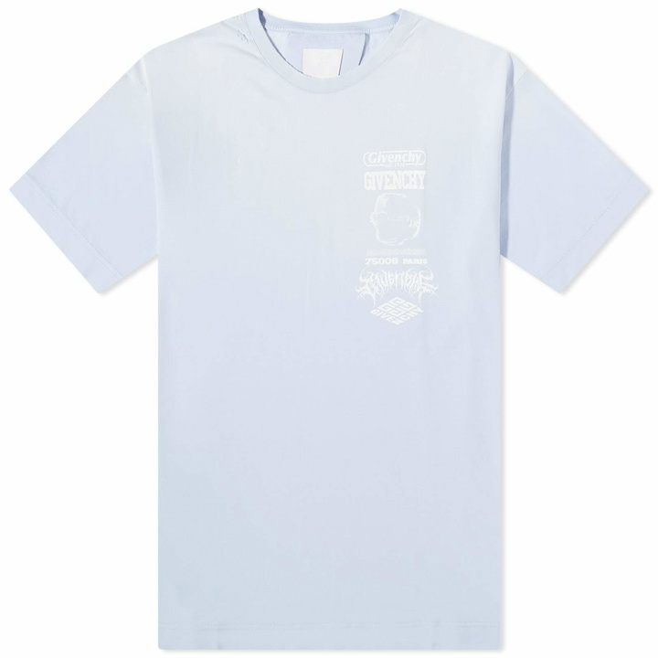 Photo: Givenchy Men's Multi Logo T-Shirt in Baby Blue