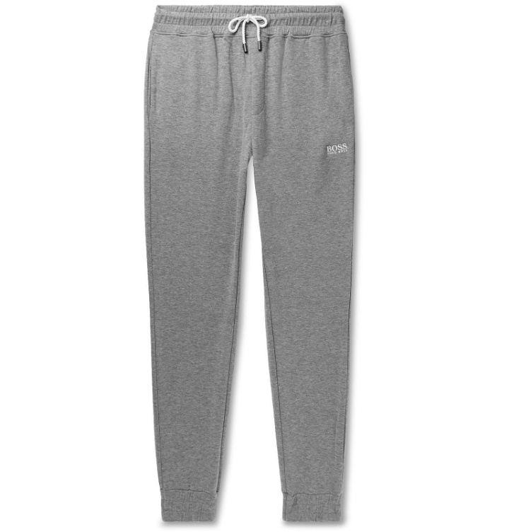 Photo: Hugo Boss - Tapered Double-Faced Mélange Cotton-Blend Jersey Sweatpants - Gray