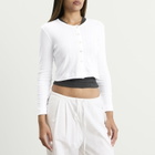 LESET Women's Pointelle Crop Cardigan in White