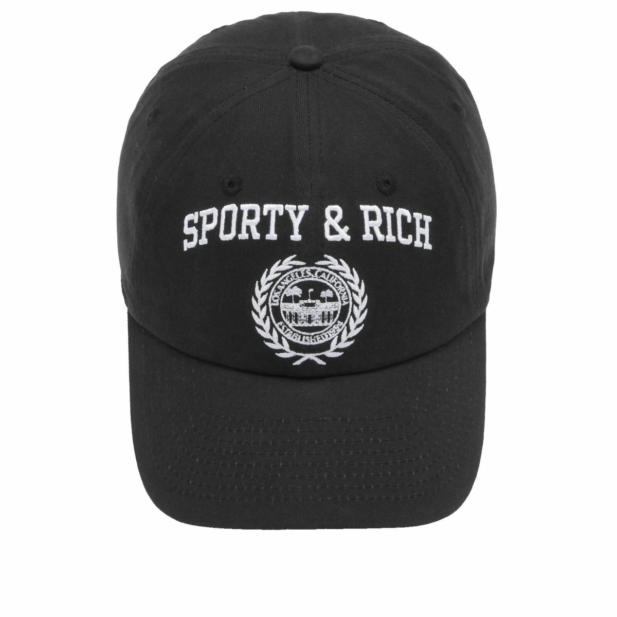Sporty & Rich Men's Varsity Crest Embroidered Cap in Faded Black/White 