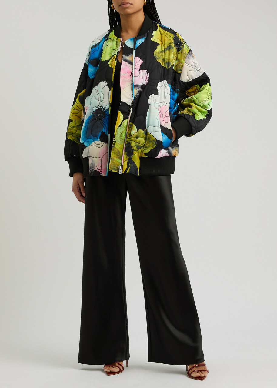 Stine Goya Floral-print Embroidered Satin Bomber Jacket