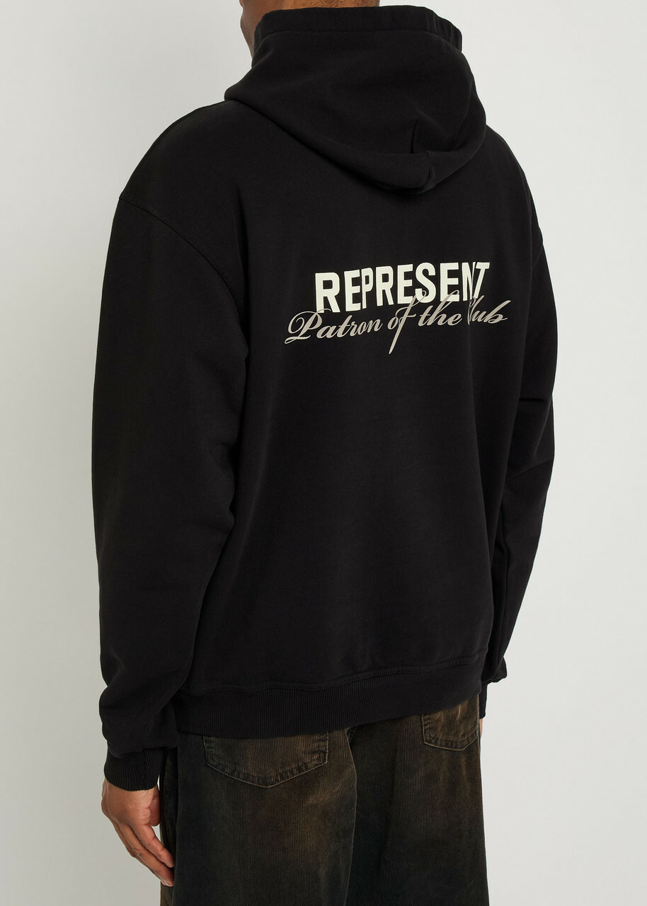 Represent Patron of The Club Logo Hooded Cotton Sweatshirt Black