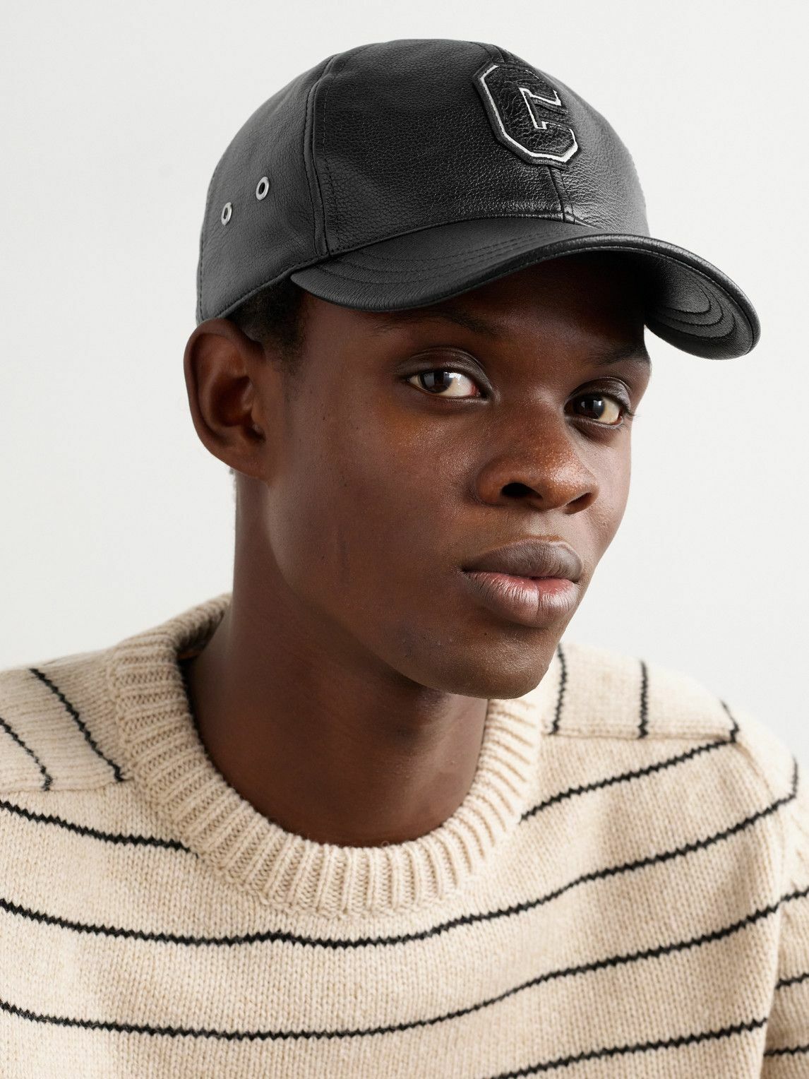 CELINE - Logo-Appliquéd Embroidered Full-Grain Leather Baseball Cap - Black