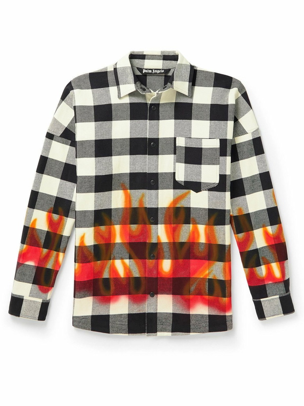 Photo: Palm Angels - Airbrush Printed Checked Cotton-Twill Overshirt - Black