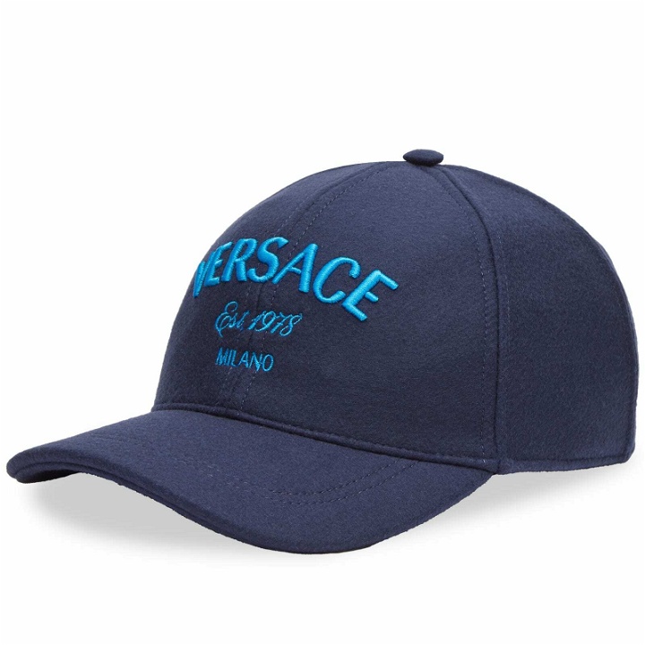 Photo: Versace Men's Embroidered Logo Cap in Navy/Desden Blue