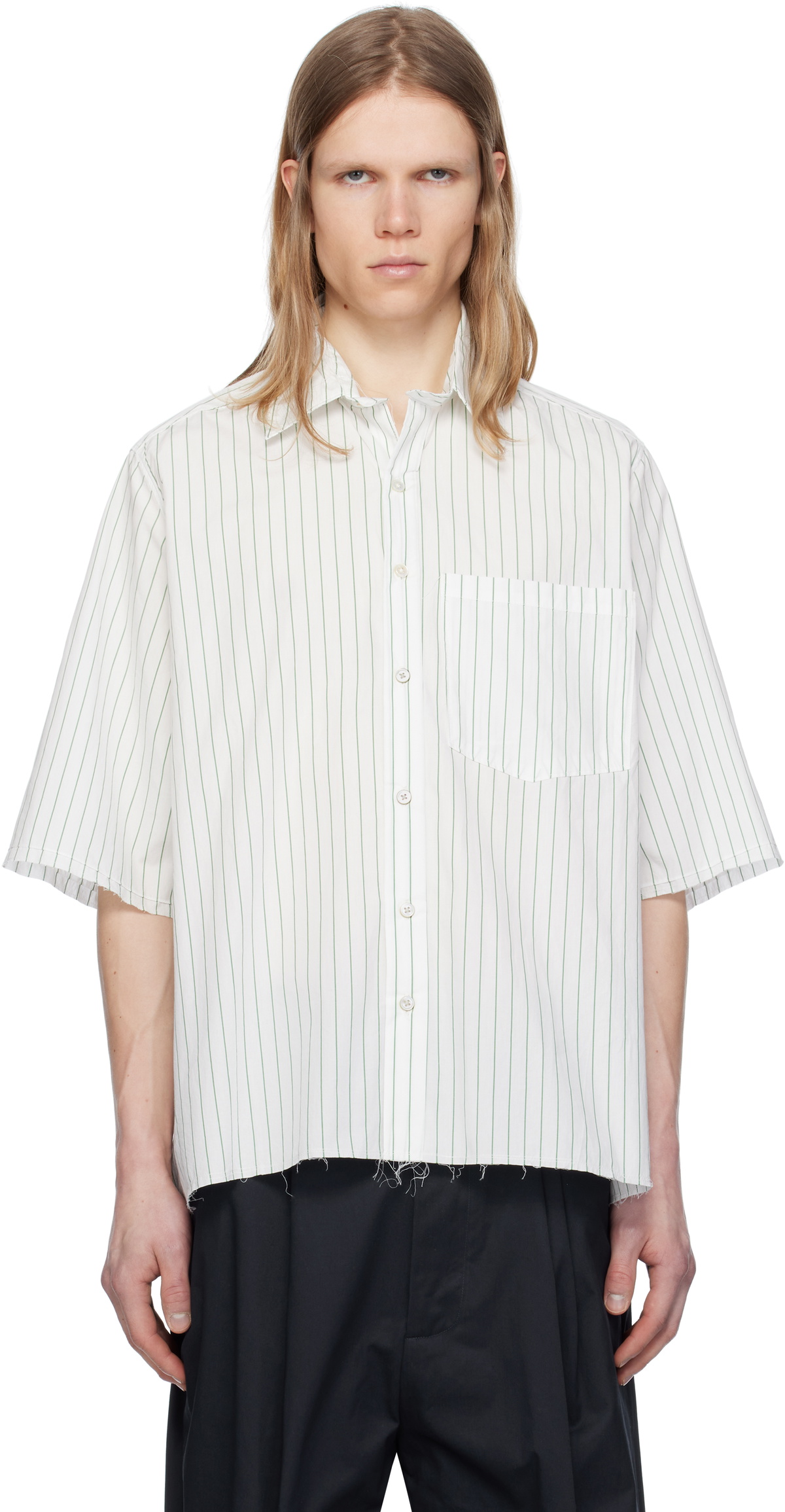 Camiel Fortgens Zip Shirt in White/Blue Stripe