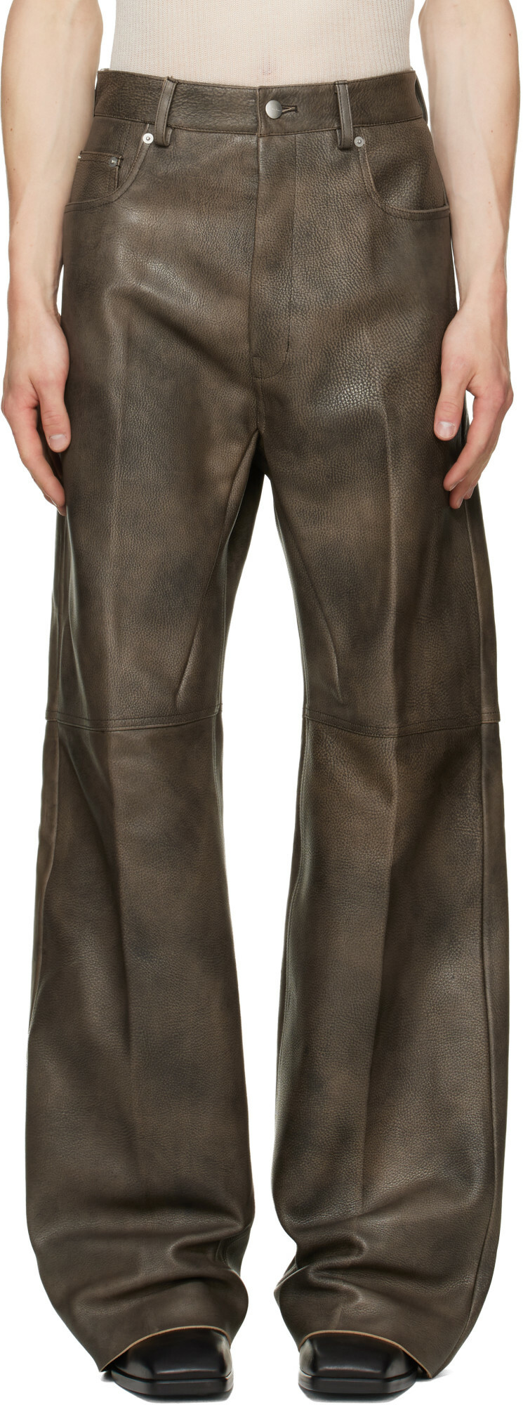 Rick Owens Brown Tower Geth Leather Pants