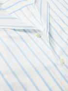 Frescobol Carioca - Felix Camp-Collar Striped Cotton and Silk-Blend Shirt - Blue