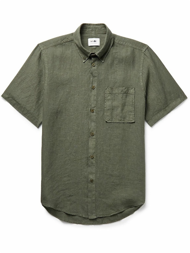 Photo: NN07 - Arne 5706 Button-Down Collar Linen Shirt - Green