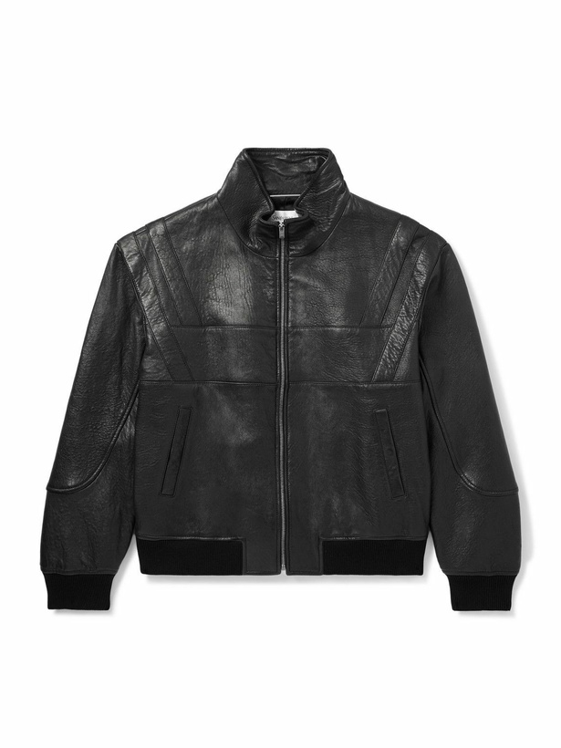 Photo: SAINT LAURENT - Teddy Panelled Full-Grain Leather Blouson Jacket - Black