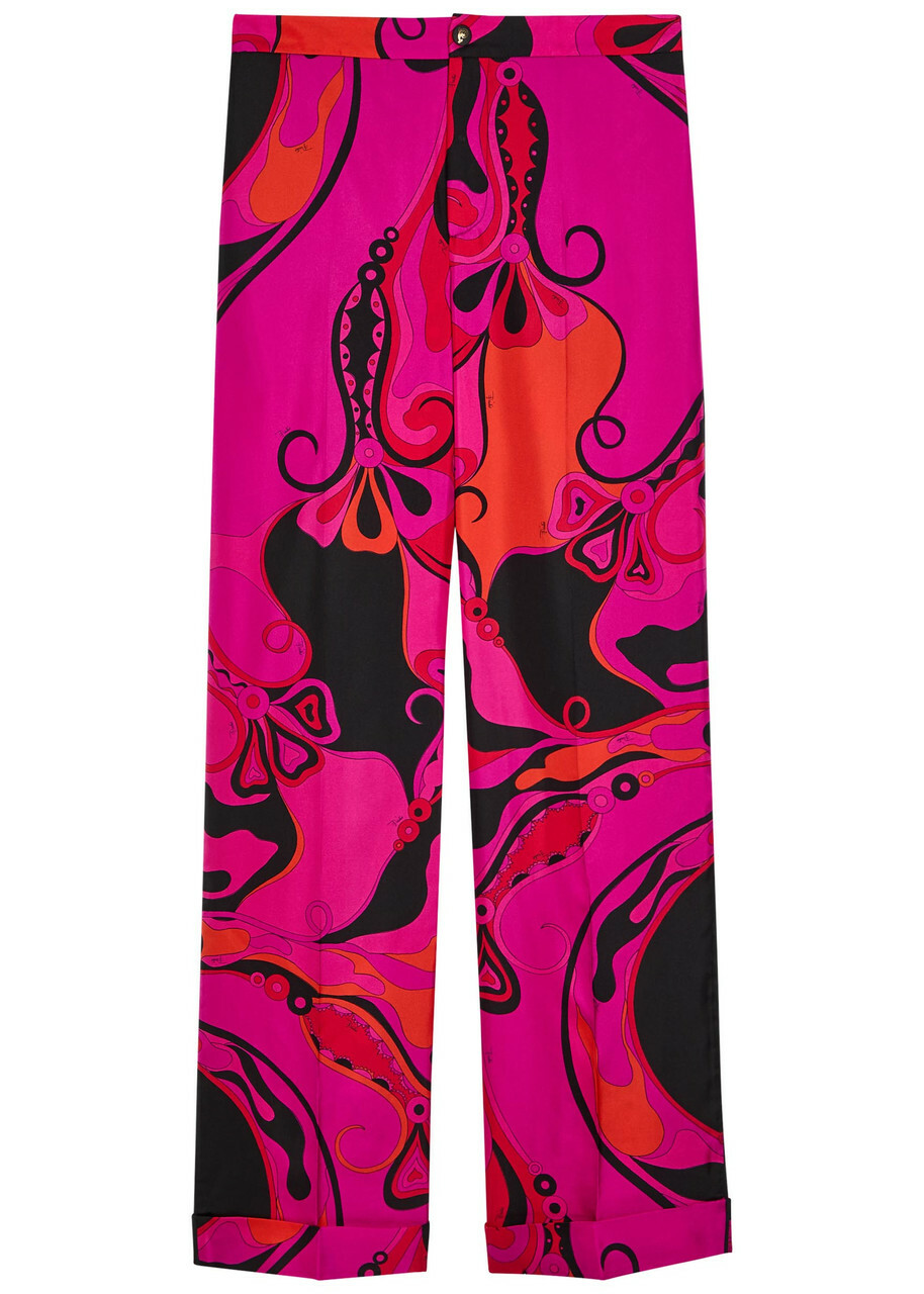 Pucci Printed Straight-leg Silk Trousers Pink