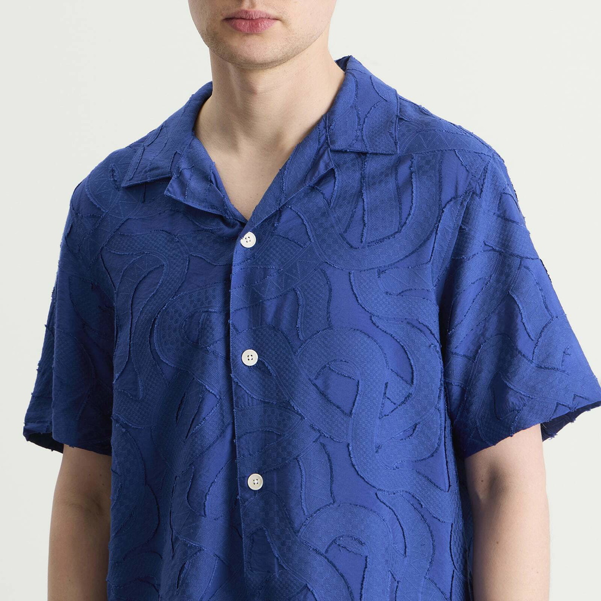 Wax London Men's Curzon Jacquard Vacation Shirt in Blue
