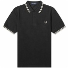 Fred Perry Men's Twin Tipped Polo Shirt in Black/Snow/Warm Grey