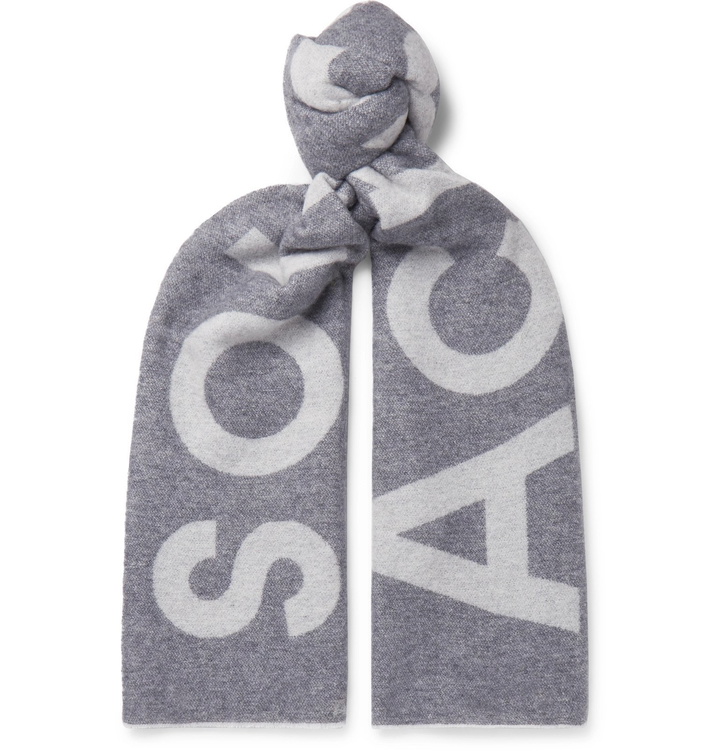 Photo: Acne Studios - Toronty Oversized Logo-Intarsia Wool-Blend Scarf - Gray