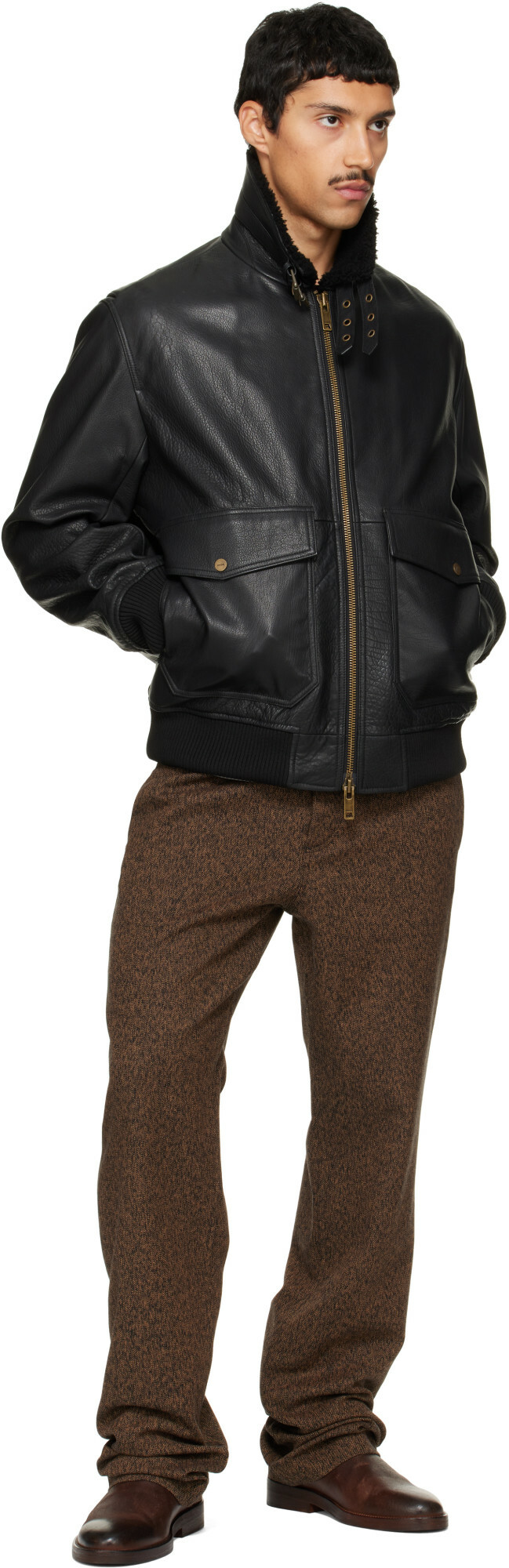 Hugo Black Leather Aviator Jacket