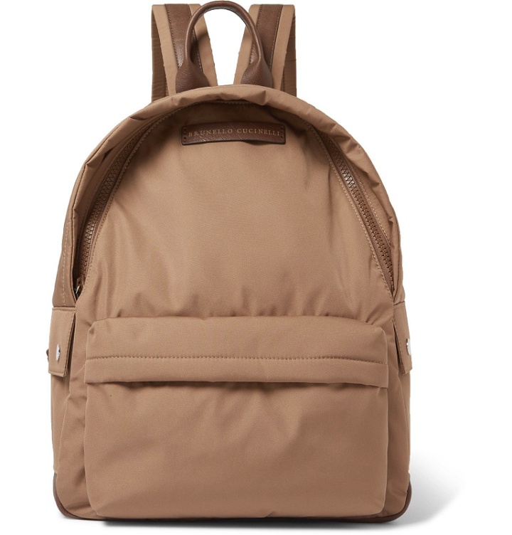 Photo: Brunello Cucinelli - Leather-Trimmed Nylon Backpack - Brown