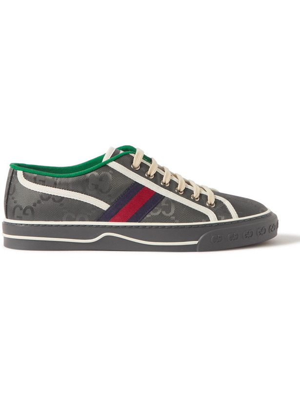 Photo: Gucci - Off the Grid Webbing-Trimmed Monogrammed ECONYL Canvas Sneakers - Gray
