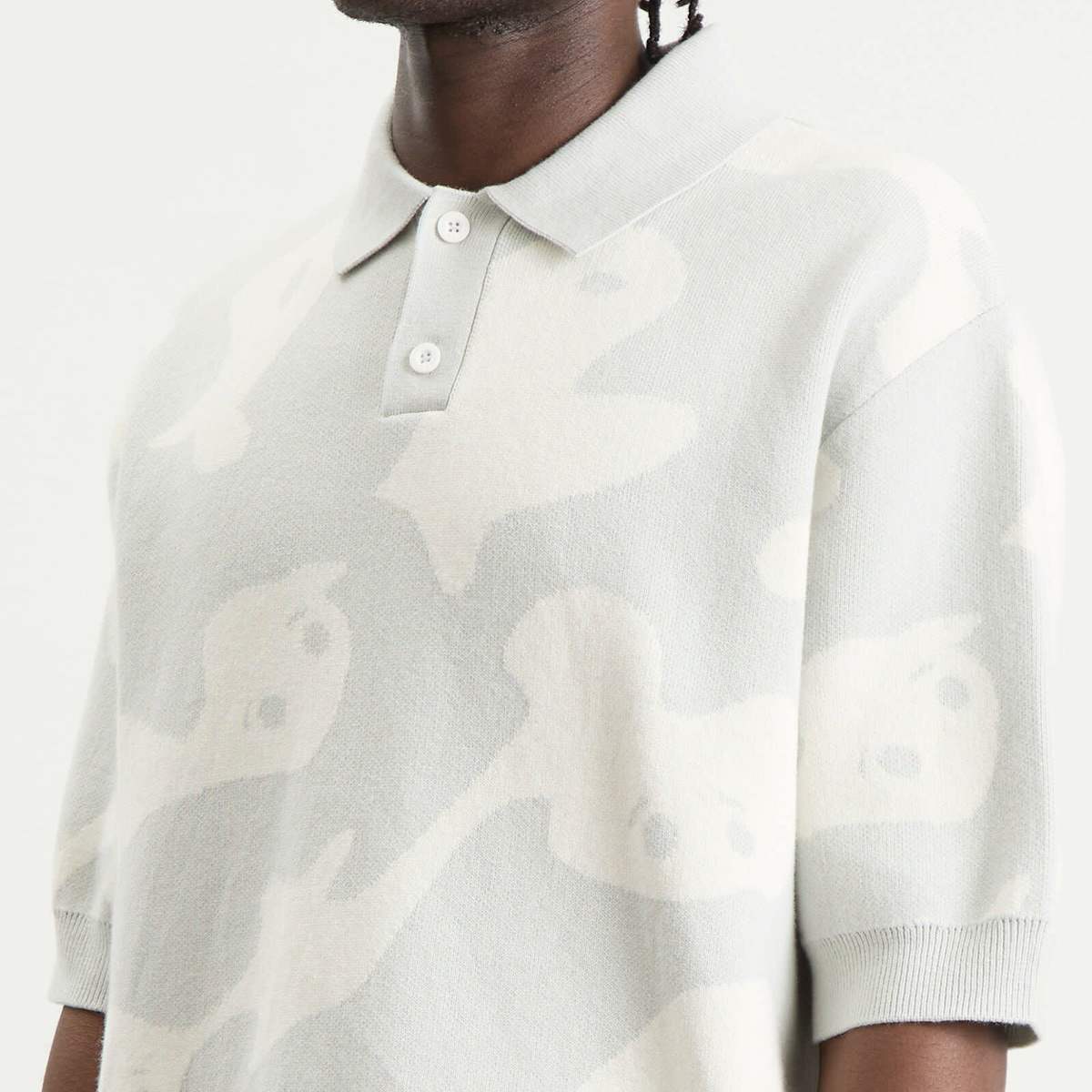 Pawa Speed Sports Men's Ghost Camo Knit Polo in Grey/White