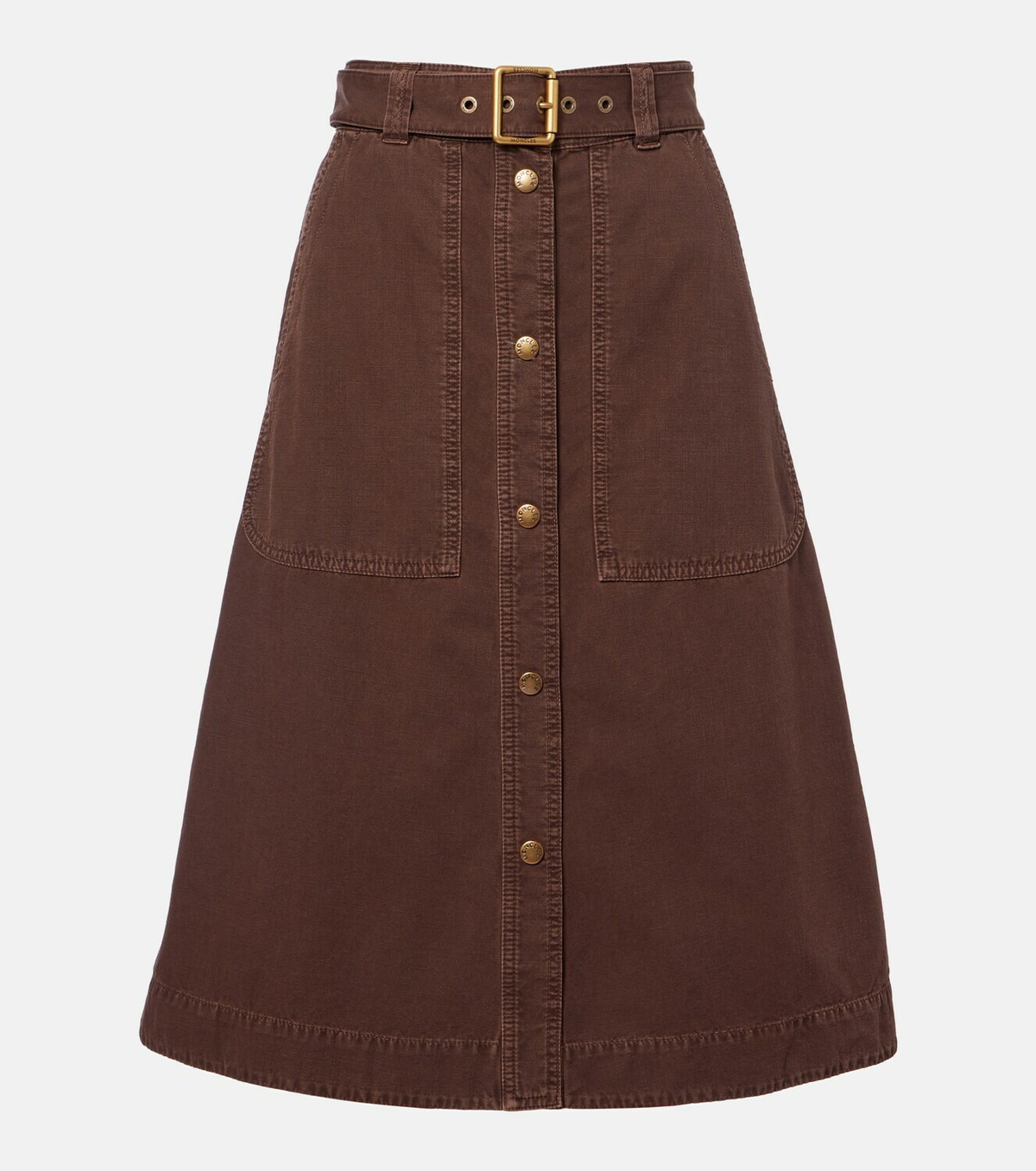 Moncler Belted denim midi skirt
