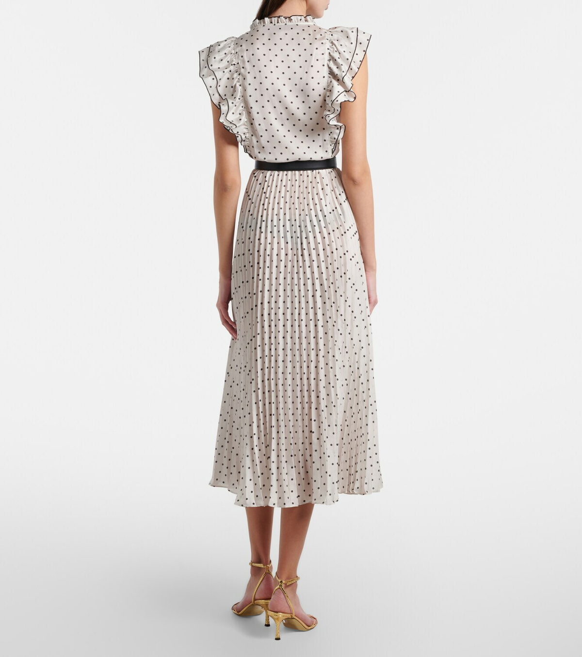 Self-Portrait Belted polka-dot pleated midi dress