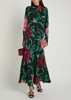 LA Double J Gilda Floral-print Silk Maxi Dress Black
