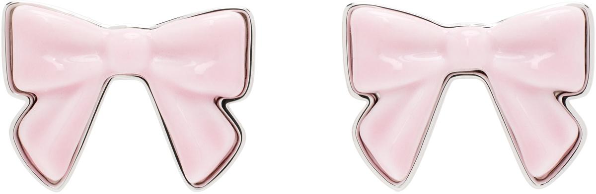 SHUSHU/TONG Silver & Pink YVMIN Edition Ceramics Bowknot Earrings