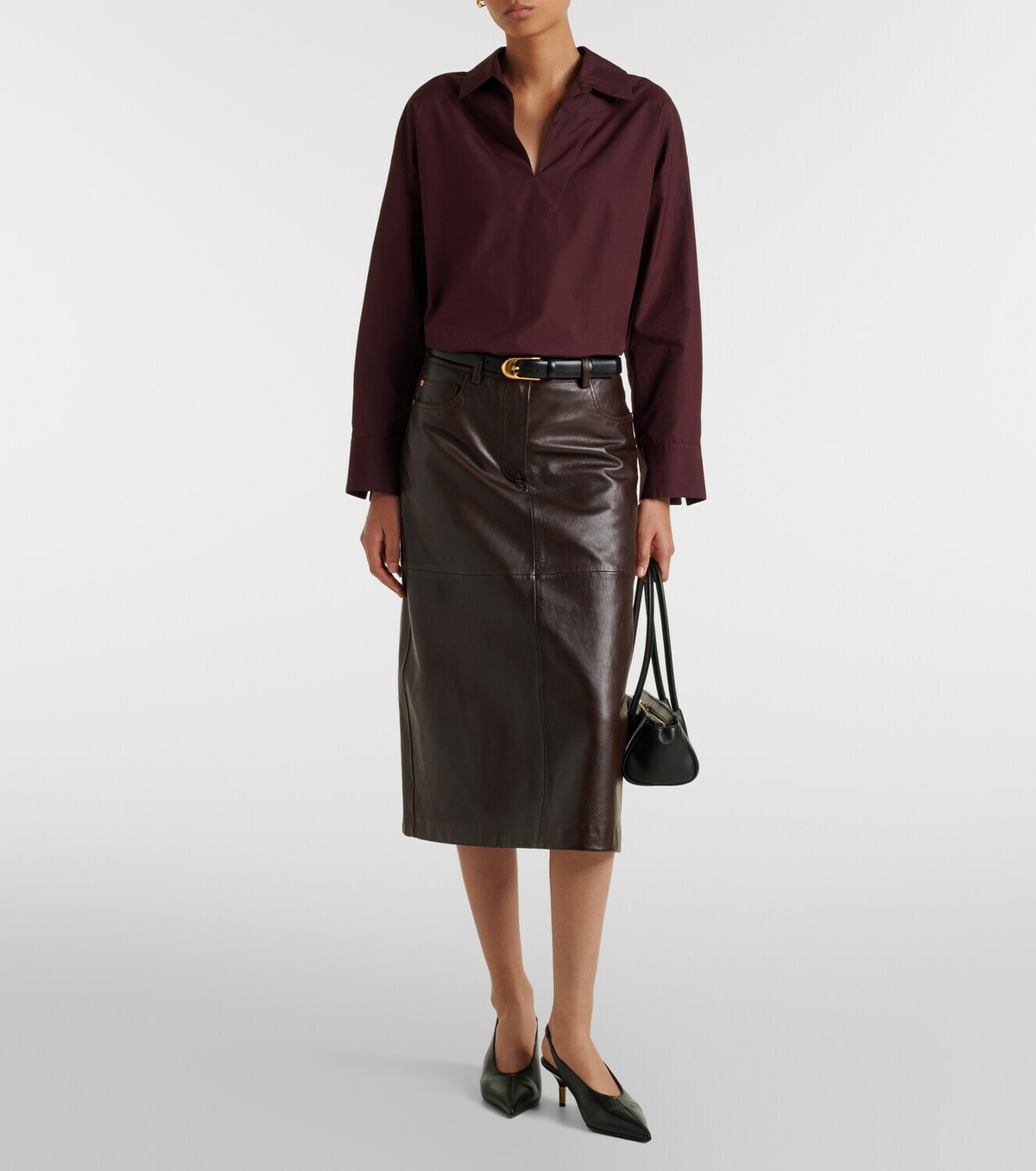 'S Max Mara Leather midi skirt