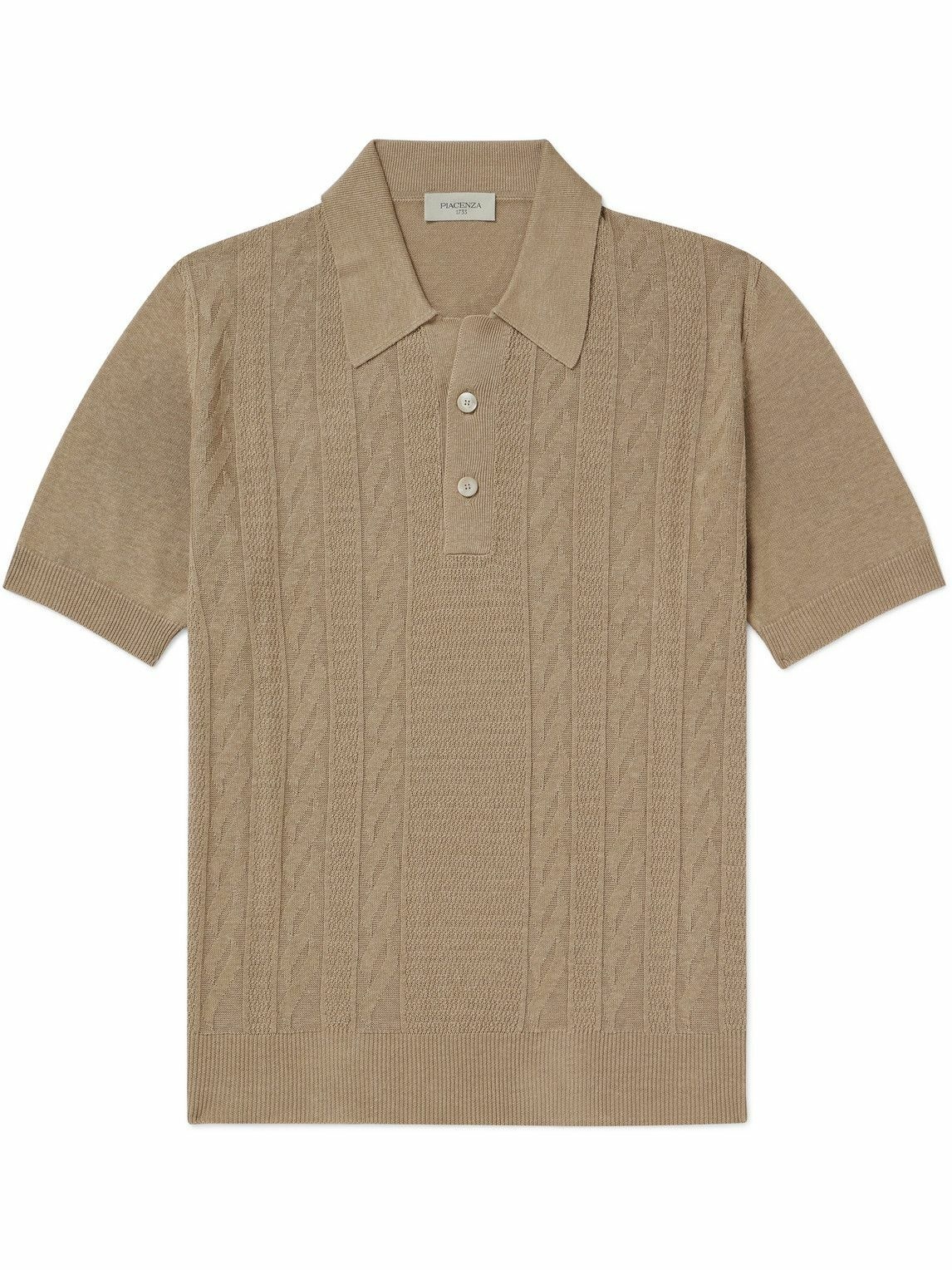 Photo: PIACENZA 1733 - Cable-Knit Silk and Linen-Blend Polo Shirt - Brown