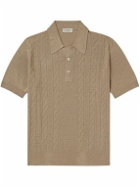 PIACENZA 1733 - Cable-Knit Silk and Linen-Blend Polo Shirt - Brown