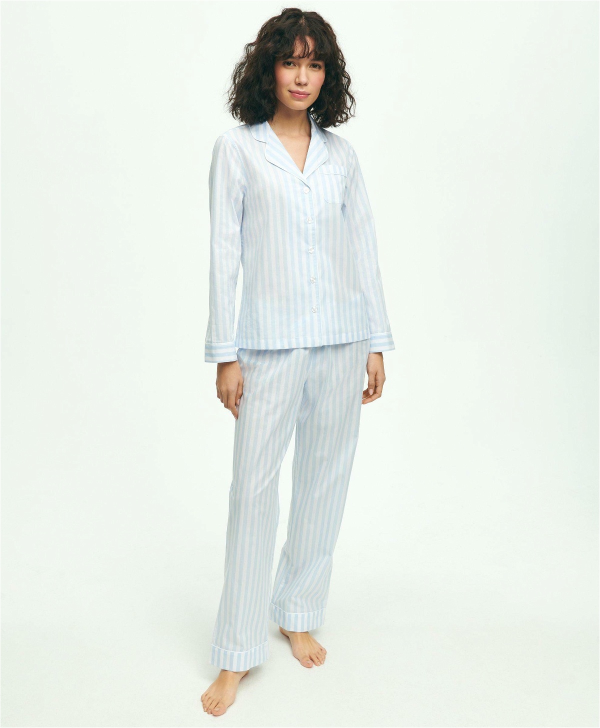 Photo: Brooks Brothers Women's Cotton Poplin Striped Pajama Set | Blue/White