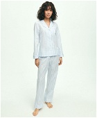 Brooks Brothers Women's Cotton Poplin Striped Pajama Set | Blue/White
