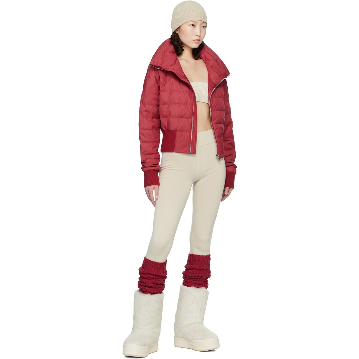 Rick Owens Moncler + Rick Owens Red Cropped Down Jacket