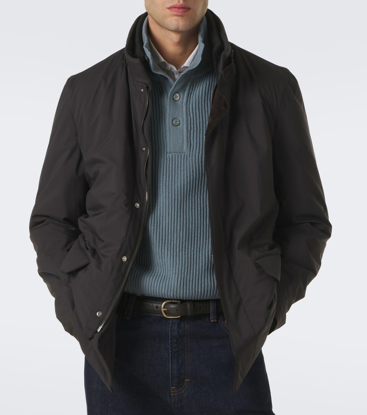Thom Sweeney Leather-trimmed car coat