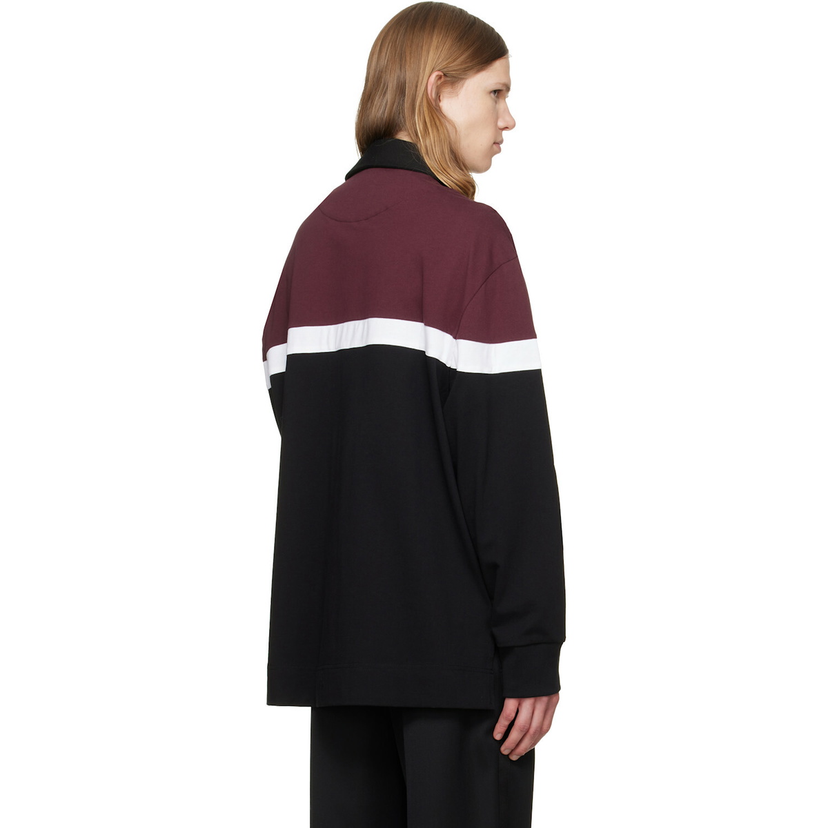 Simone Rocha Burgundy & Black Bow Stripe Rugby Polo