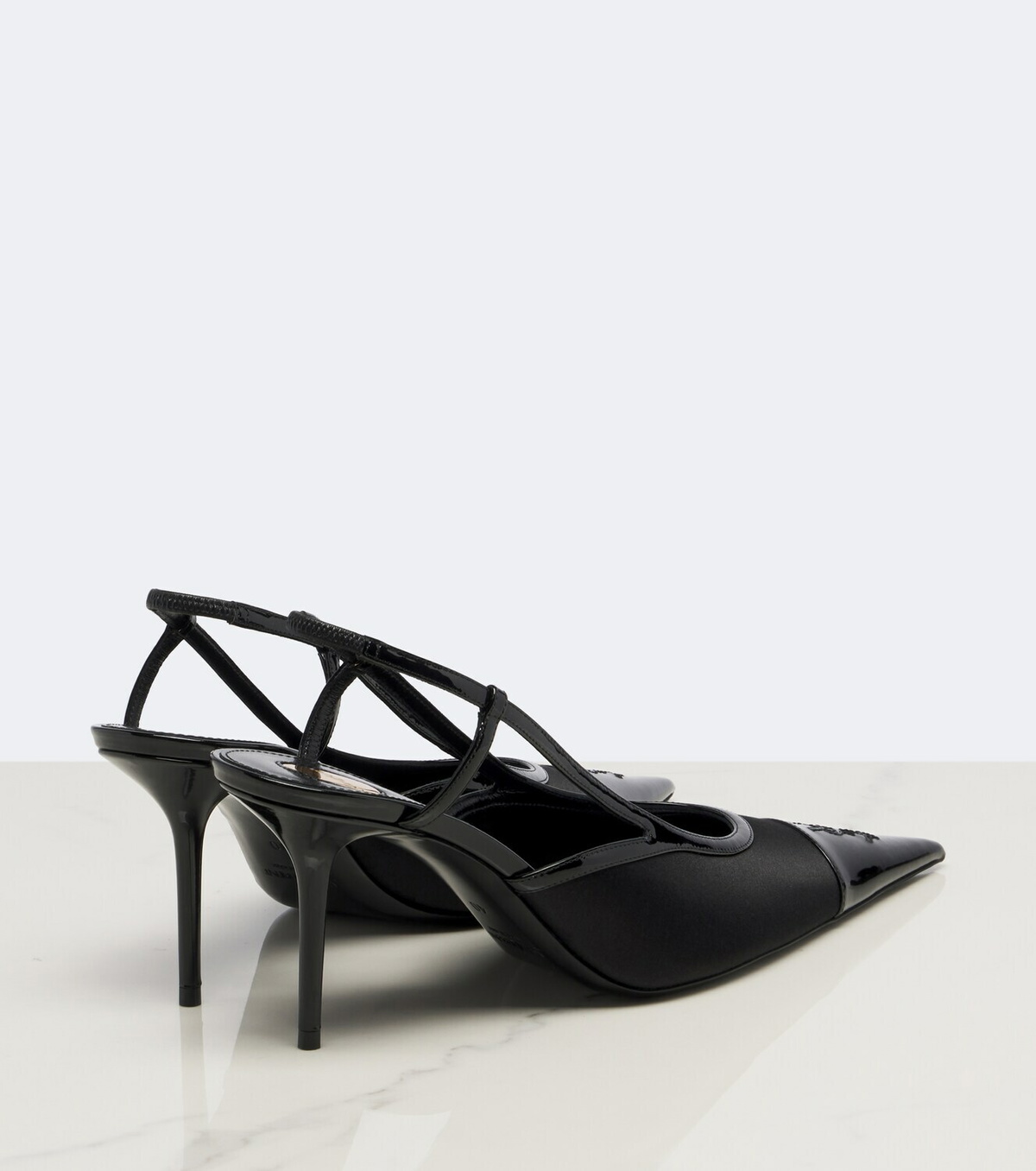 Saint Laurent Renée satin and leather slingback pumps