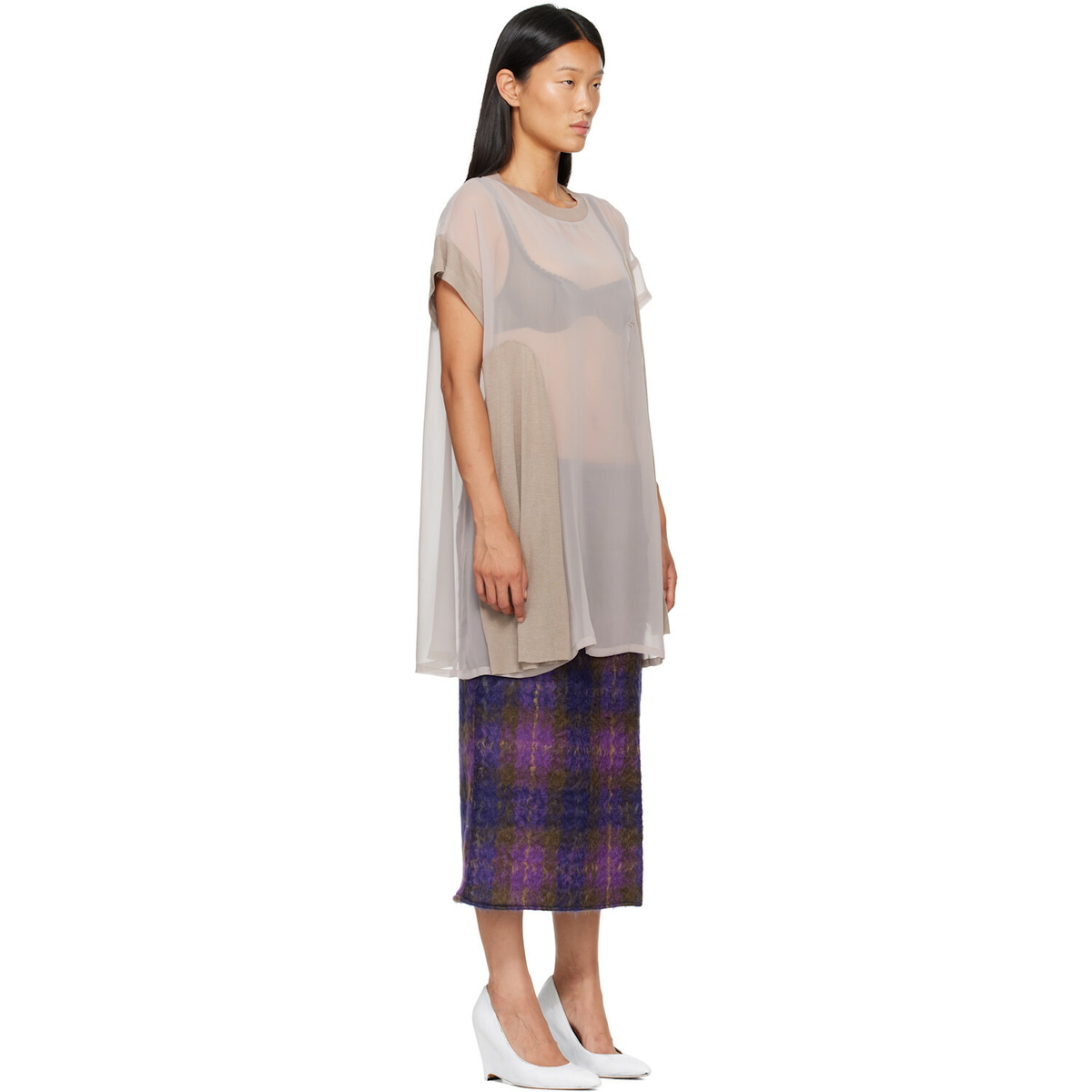 OPEN YY Beige Sheer Convertible Minidress