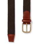 Anderson & Sheppard - 3.5cm Leather-Trimmed Woven Elastic Belt - Brown