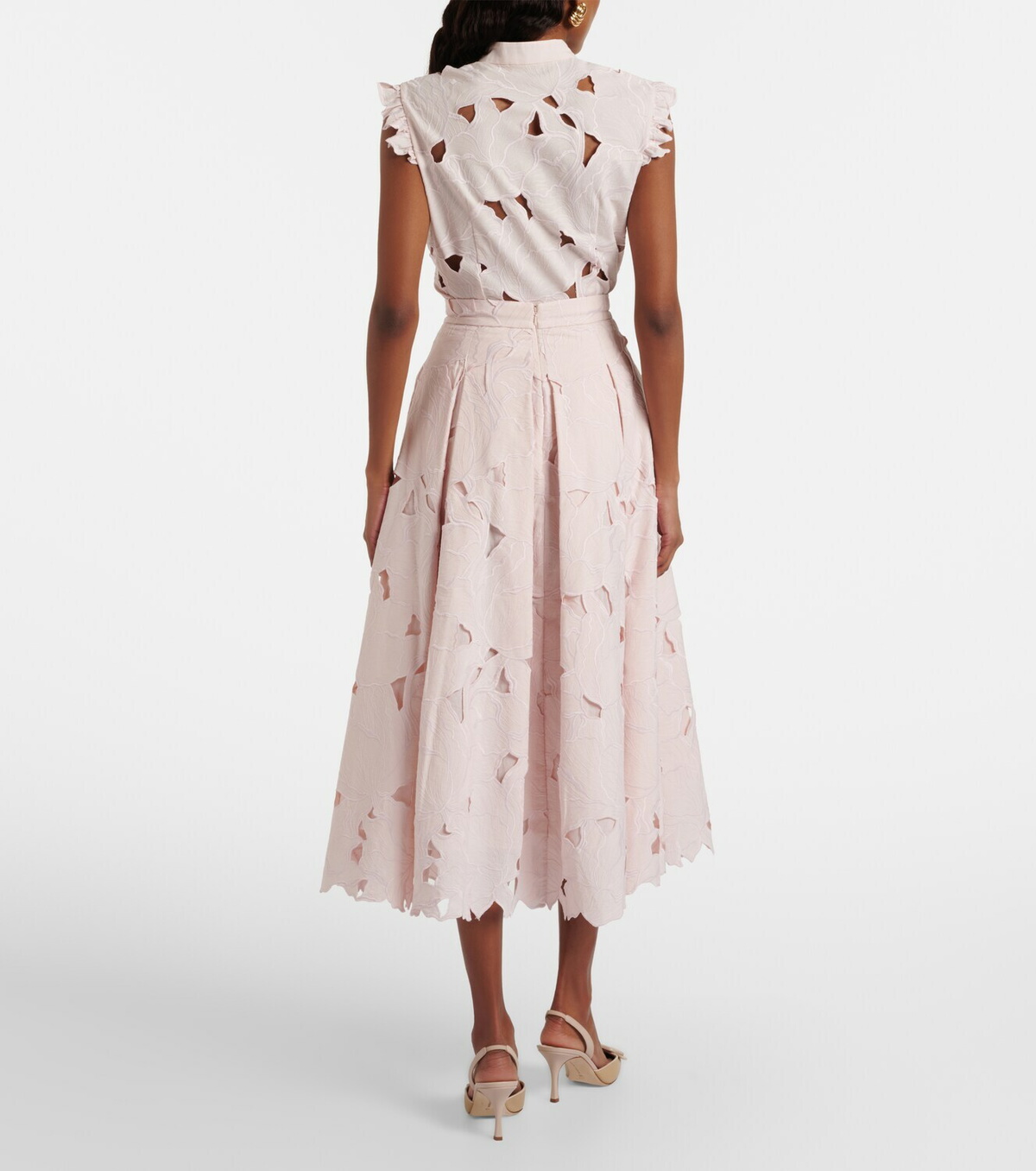Erdem Cutout floral pleated midi skirt