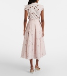Erdem Cutout floral pleated midi skirt