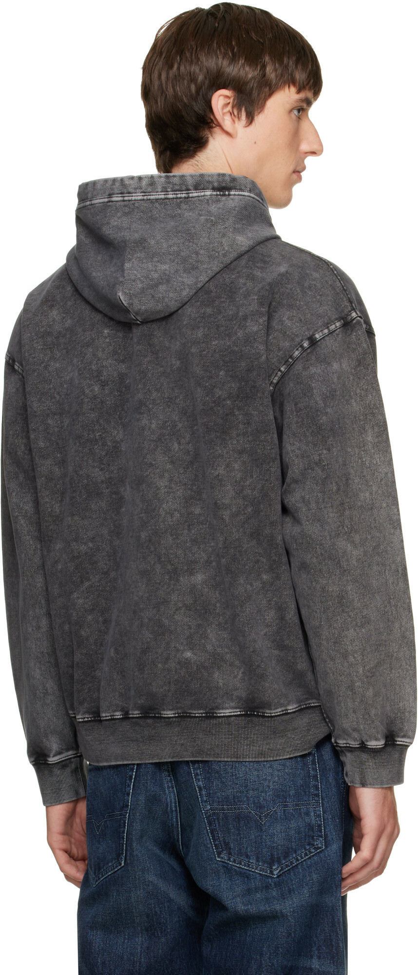Diesel Gray Treated Denim-Effect Hoodie
