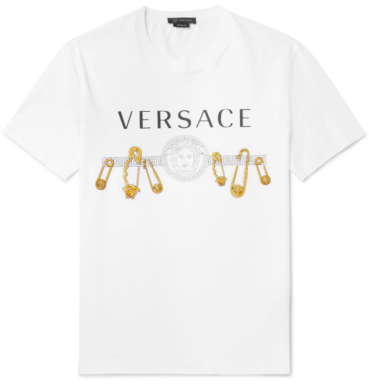 Photo: Versace - Slim-Fit Embellished Logo-Print Cotton-Jersey T-Shirt - White