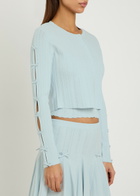 Loveshackfancy Zoriah Bow-appliquéd Pointelle-knit Cardigan Light Blue