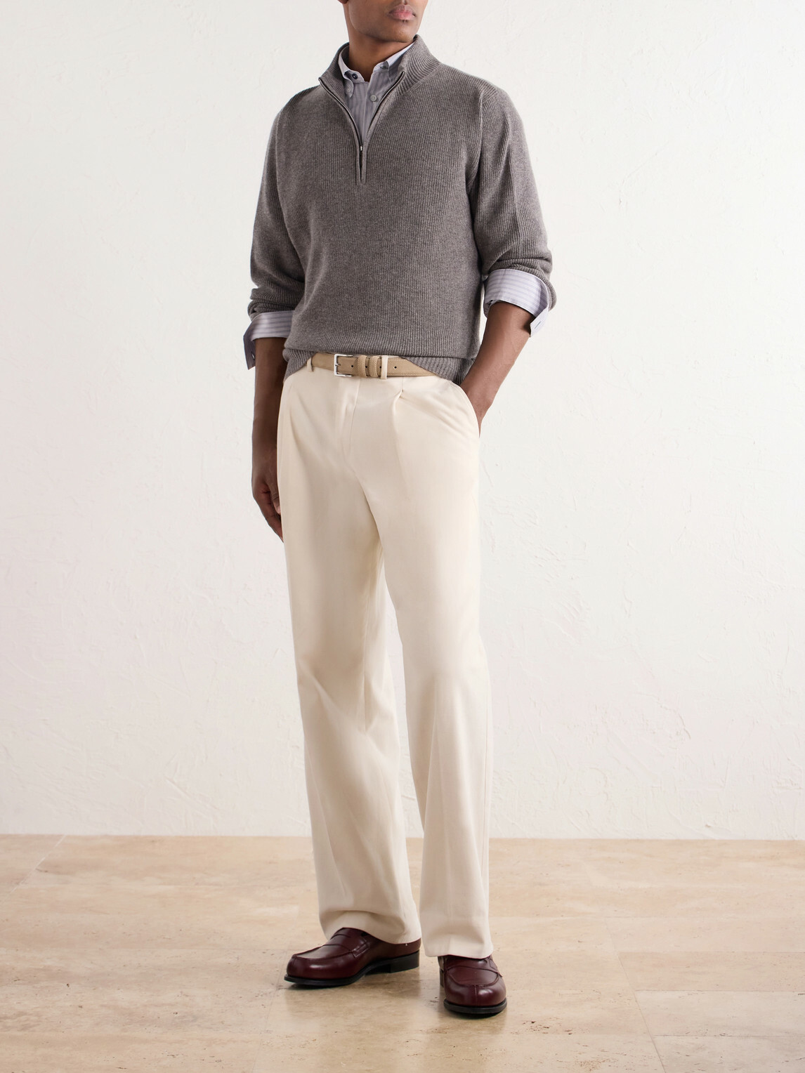 N.PEAL - Ribbed Cashmere Zip-Up Sweater - Gray