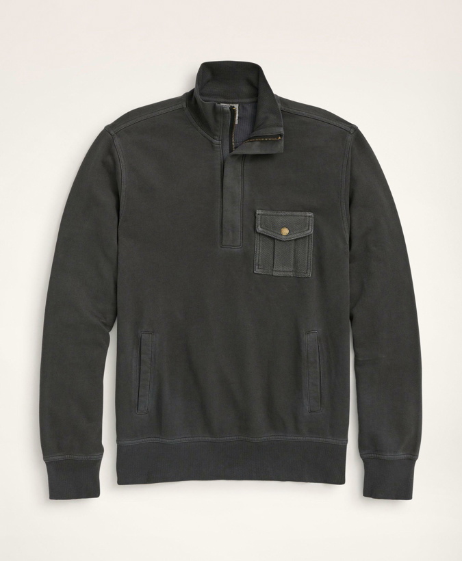 Photo: Brooks Brothers Men's Cotton French Terry Half Zip Sweatshirt | Black